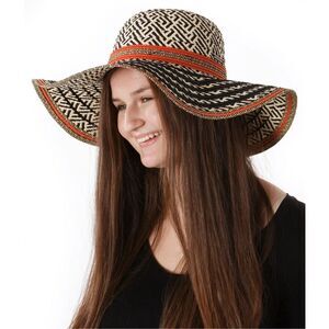 Screamer Halekulani‎ Floppy Sun Hat Tan, Black and Orange Woven Straw Resortwear